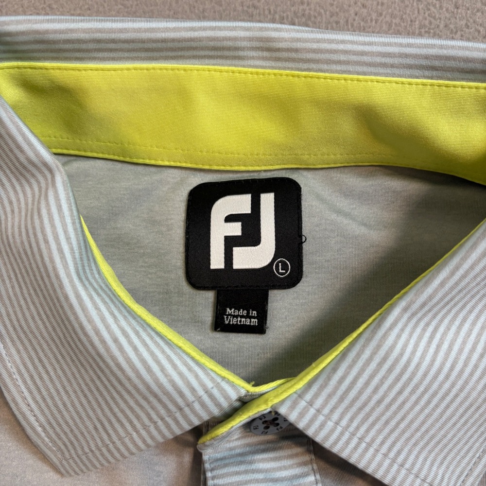 FootJoy Mens Grey Prairie View Golf Club Performance Polo Shirt Large Striped - Picture 5 of 10